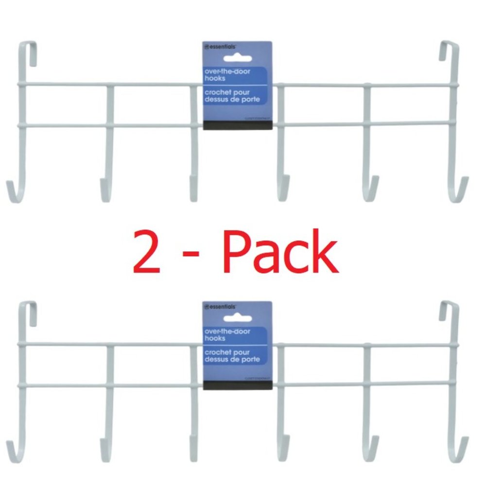 Over The Door Hook Rack Hanger - Organizer Rack - 2 Pack - White Metal Hanger